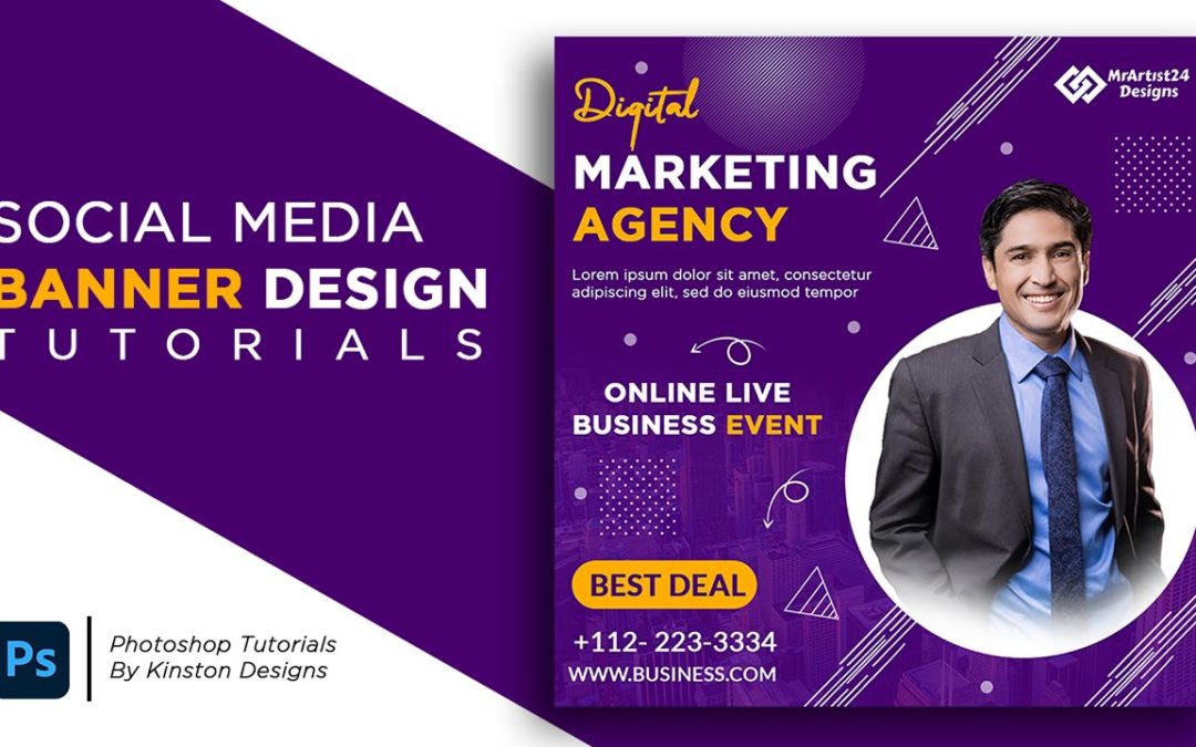 Arrive progettare un banner for every social media di internet marketing digitale in Photoshop |  Esercitazione Adobe Photoshop
