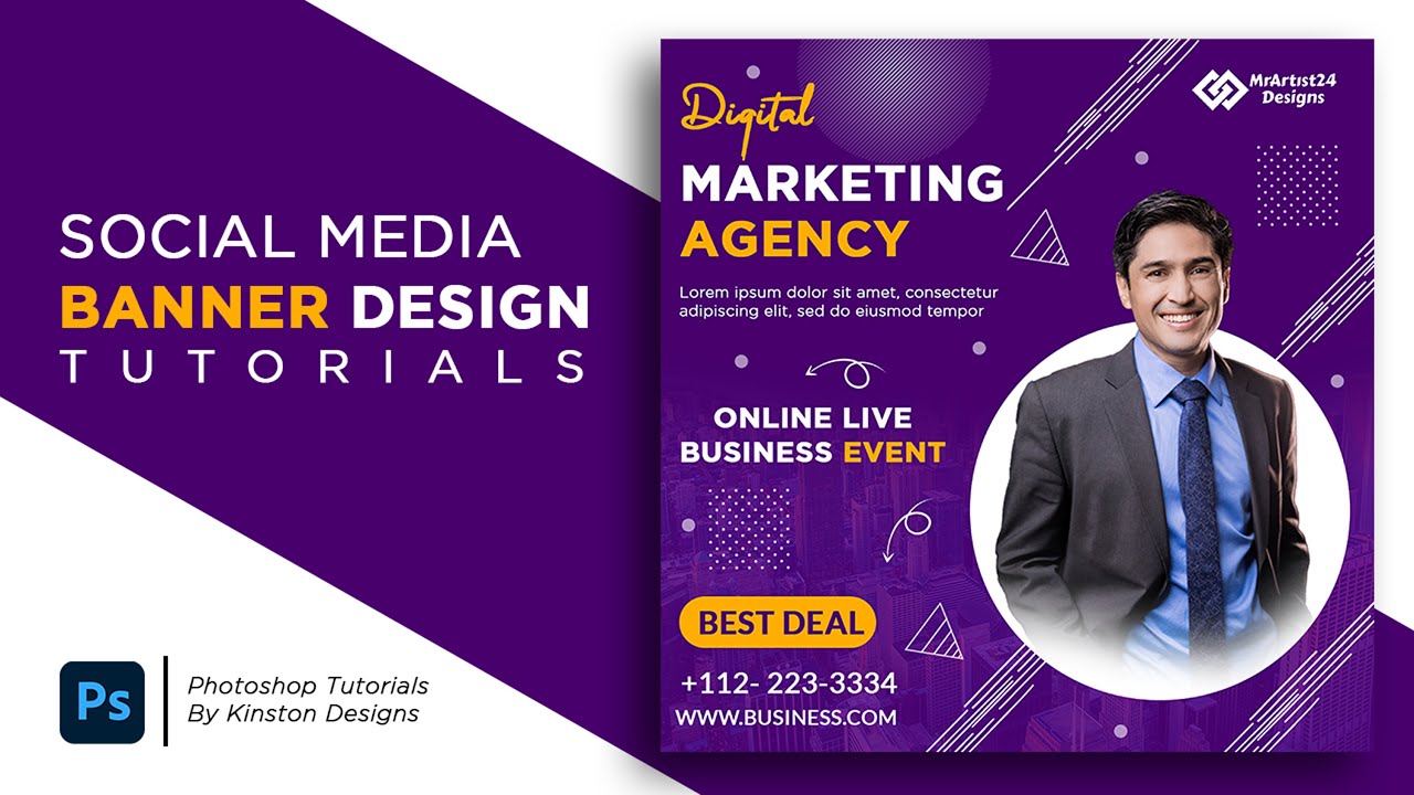  Come progettare un banner per social media di marketing digitale in Photoshop |  Esercitazione Adobe Photoshop
